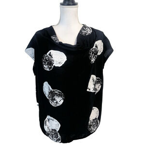 My Soul Blouse Top Medium Black White Circles Loose Fit Hippie Peasant Lagenlook